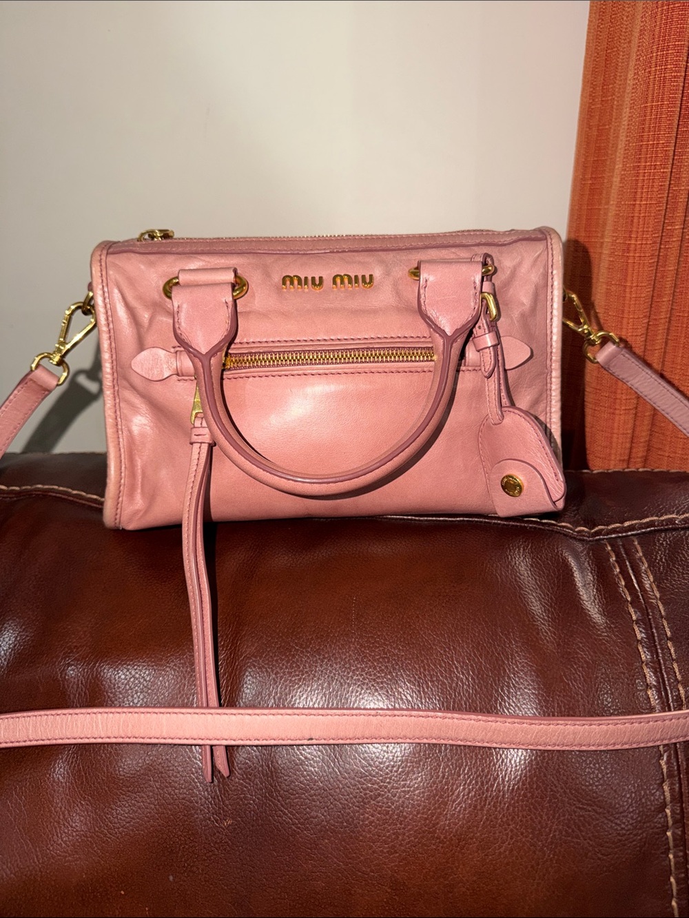 ‼️Authentic Miu Miu Pink Vitello Leather Satchel Handbag Crossbody Bag - Picture 3 of 15